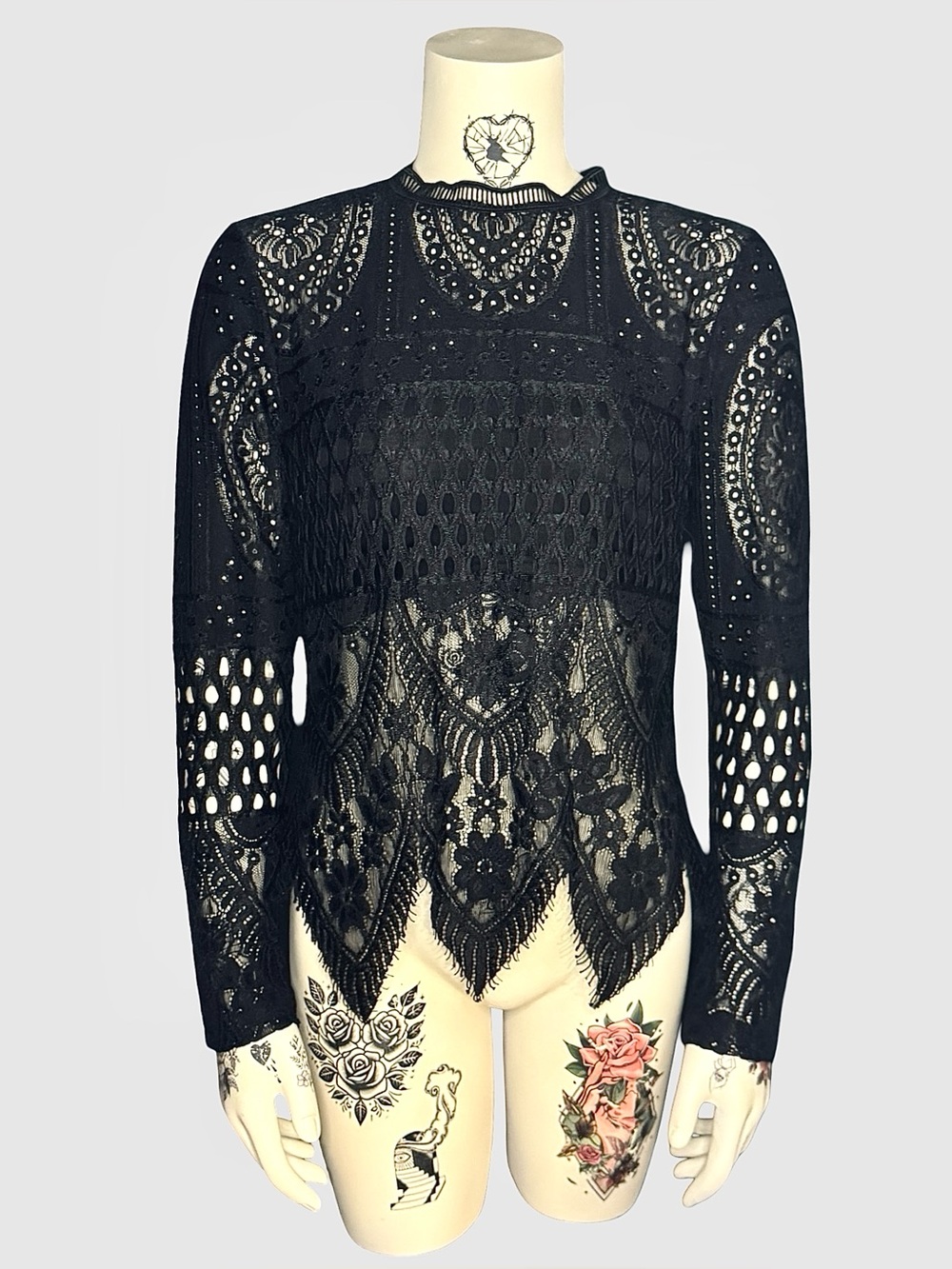 Gothic black lace long sleeve blouse